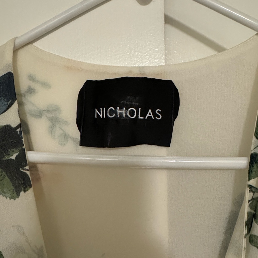 NICHOLAS Silk Wrap Floral Midi Dress - White and Blue - Picture 2 of 9